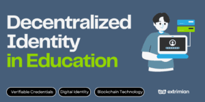 Digital illustration of a human educational user with digital credentials representing decentralized identity systems in education, emphasizing secure data management and enhanced privacy